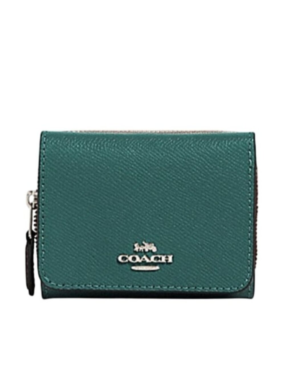 Coach 37968 Crossgrain Leather Small Trifold Wallet, SV/Dark Turquoise